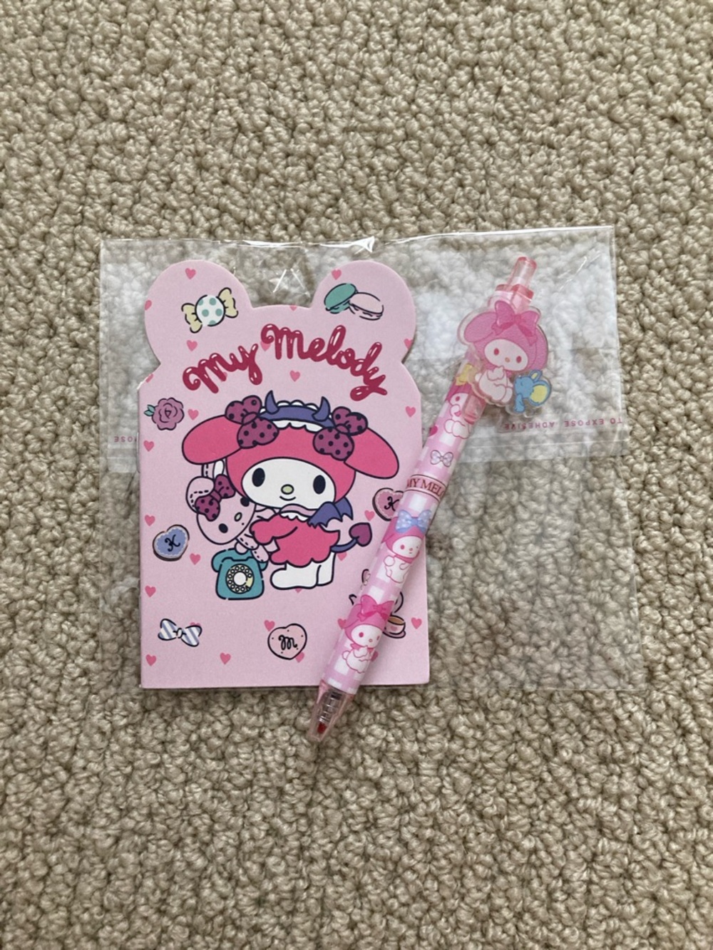 Hello Kitty My Melody Pink Notebook & Charm Pen Set